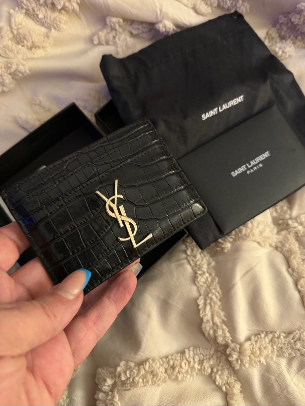 Saint Laurent Crocodile Card Holder NEW with box, dust bag, authenticity card